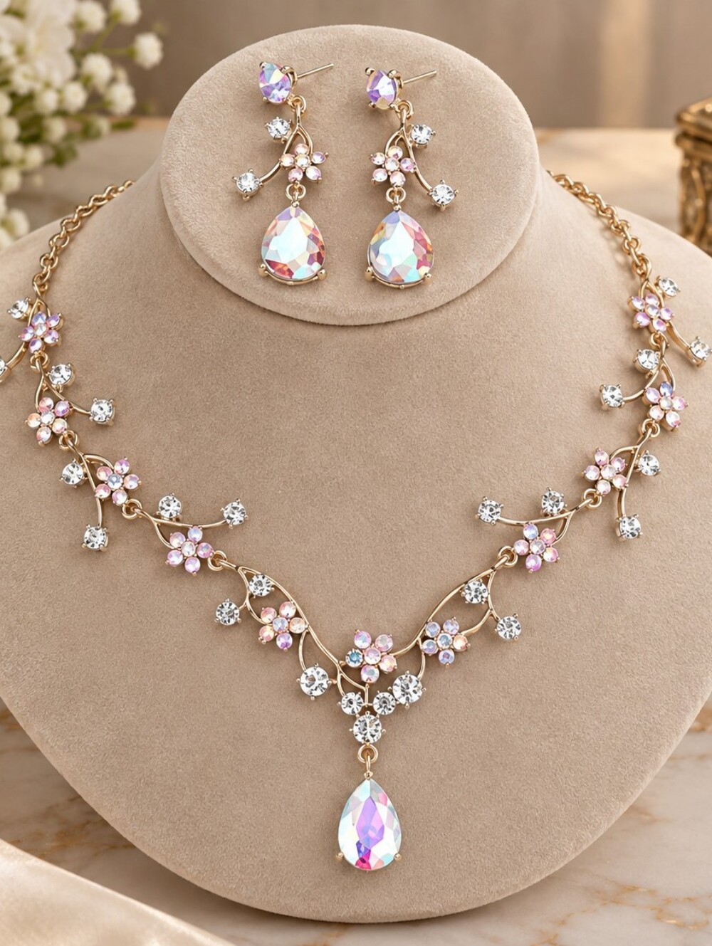 Teardrop Crystal Floral Set Made Wit Swarovski Elements Bridal Set/ Prom Jewlery
